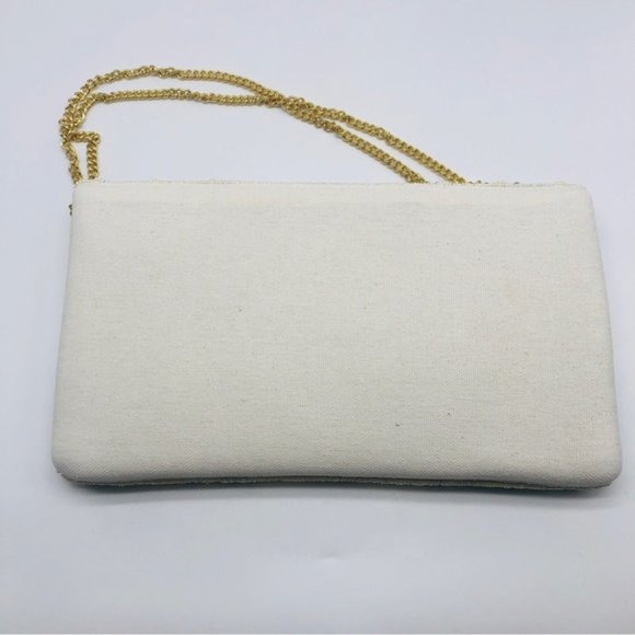 Green Striped Beaded Crossbody Chain Clutch Handbag Bag NEW - Picture 7 of 8